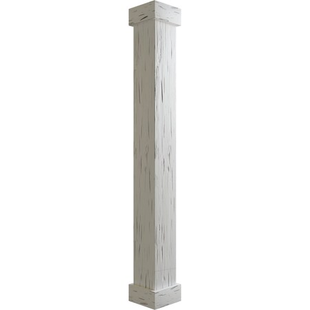 Pecky Cypress Faux Wood Non-Tapered Square Column Wrap W/ Standard Capital & Base, 10W X 4'H